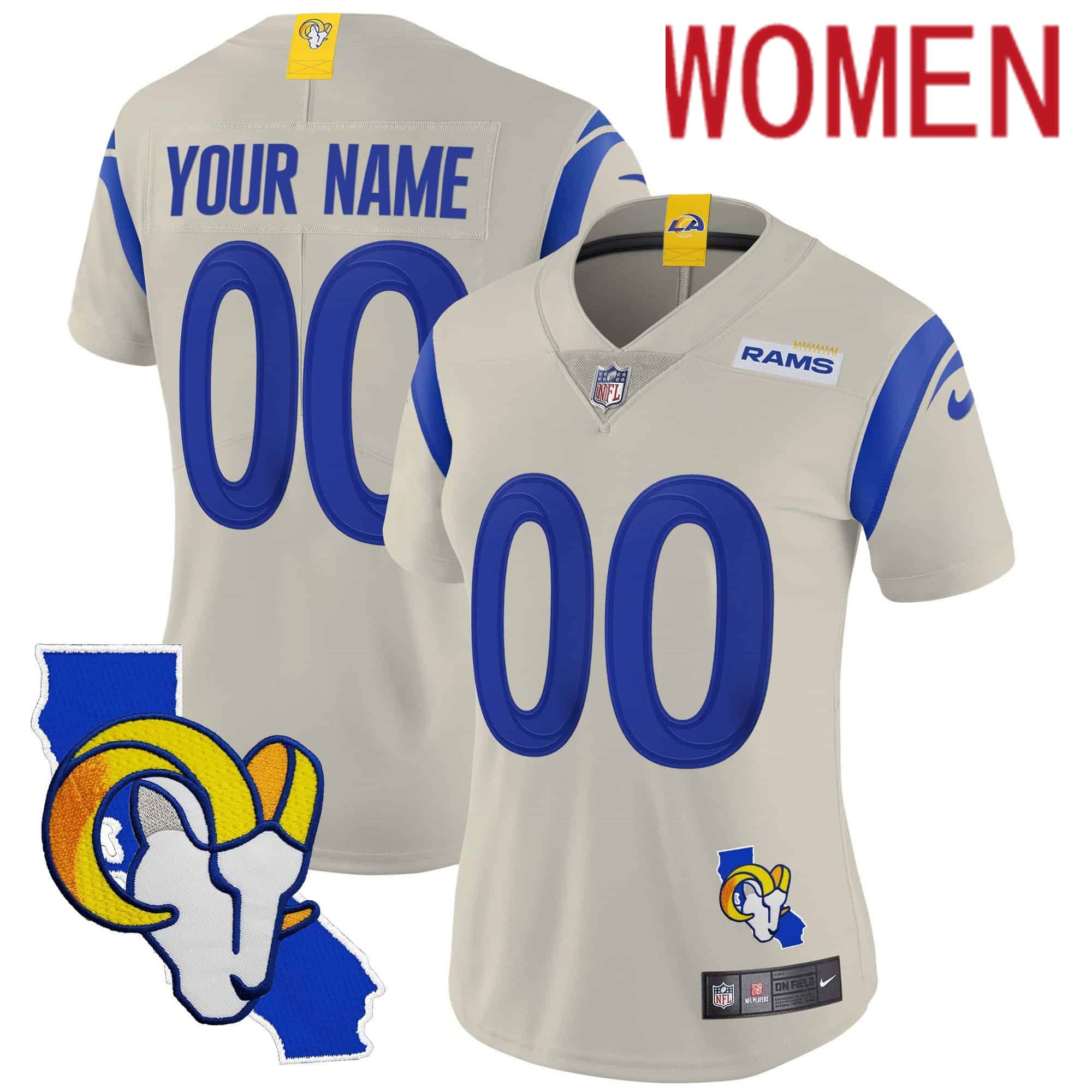 Women Los Angeles Rams Cream 2024 Nike Patch Vapor Limited Custom NFL Jersey